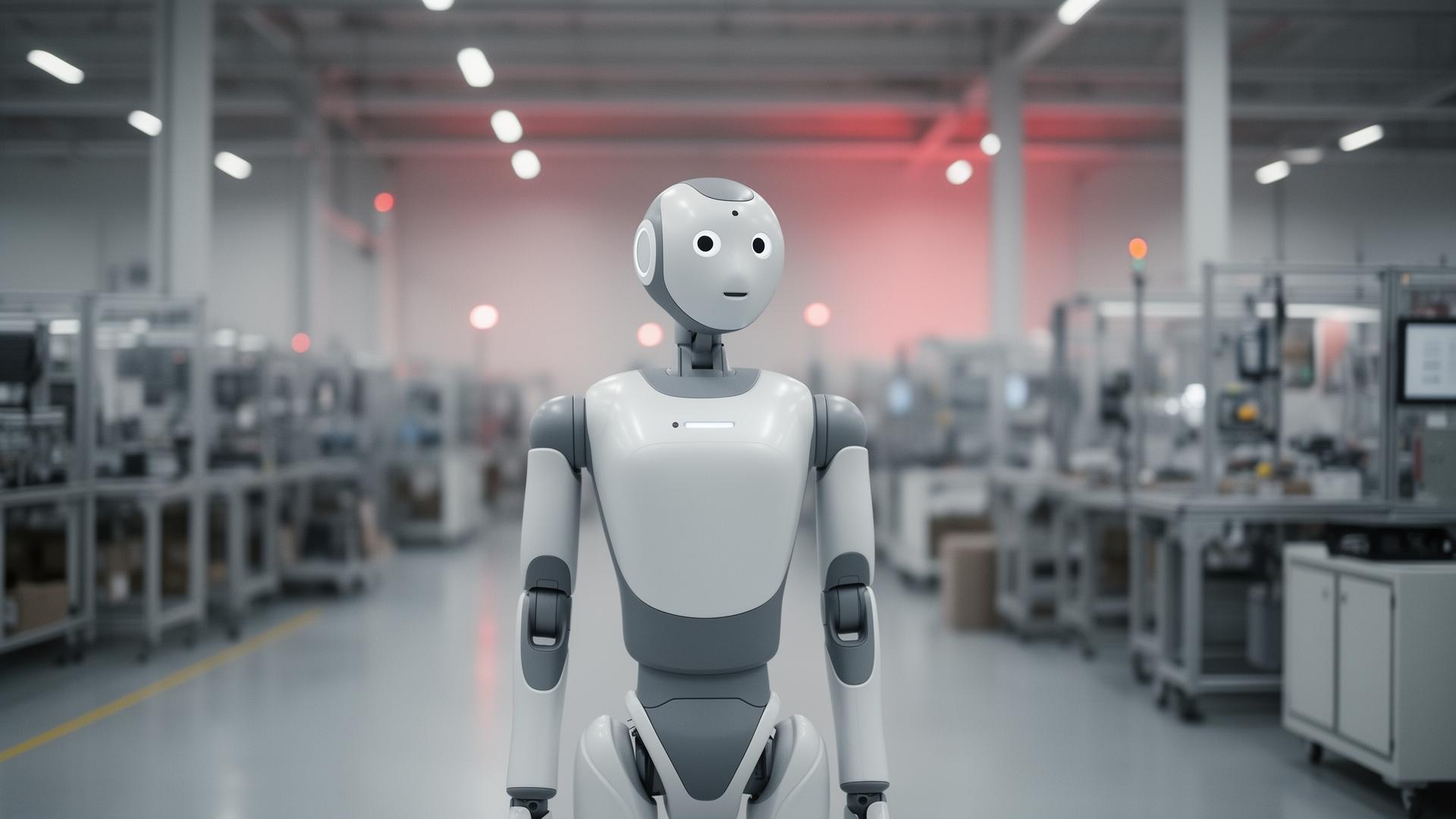 Humanoider Roboter in moderner Produktionsumgebung